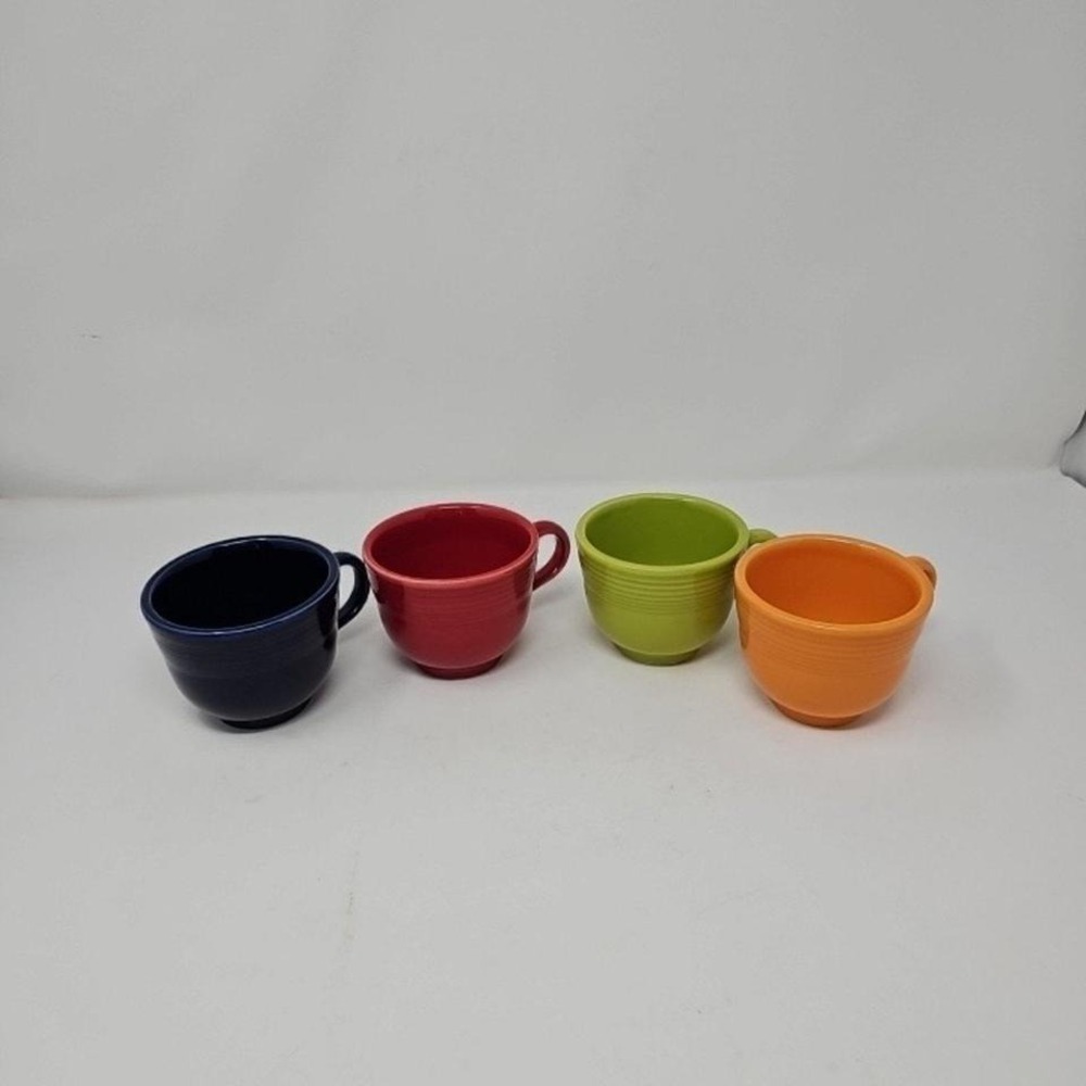 Fiesta USA Set of 4 Ceramic‎ Coffee Cups Mugs Cobalt Red Lime Orange Kitchenware